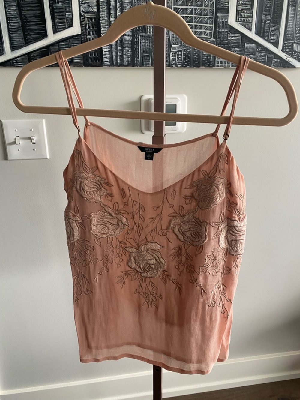 GUESS Pink Embroidered Floral Cami Top Small